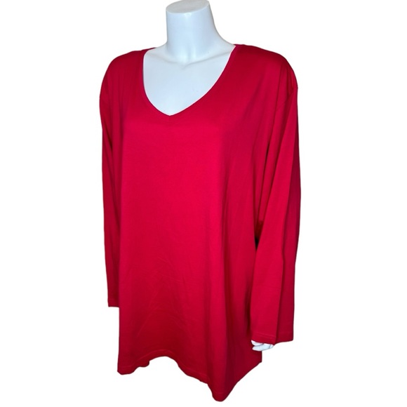 Ulla Popken V-Neck Top Tunic Tee 28 30 Red Cotton NWT - Picture 2 of 11